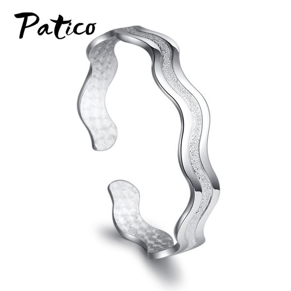 

korean delicate 925 sterling silver nubuck water wave bangle lucky pattern opening cuff bracelets for lovers friendship gift, Black