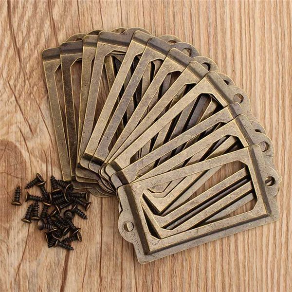 

12 pcs metal label pull frame handle antique brass file business card holder p frame home decoration