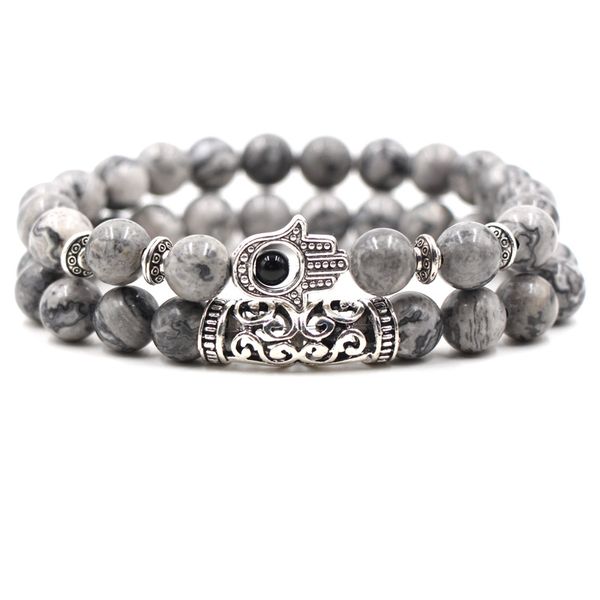 

gray lava natural stone beads bracelets for women vintage design volcanic rock silver night owl bead strand bracelet men jewelry, Black