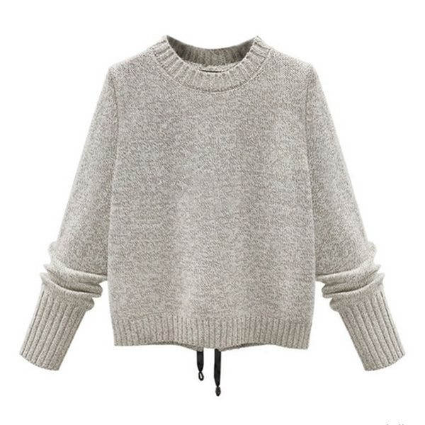 

womens designer round neck split pullover padded versatile long sleeve knit sweaterh, Black;brown