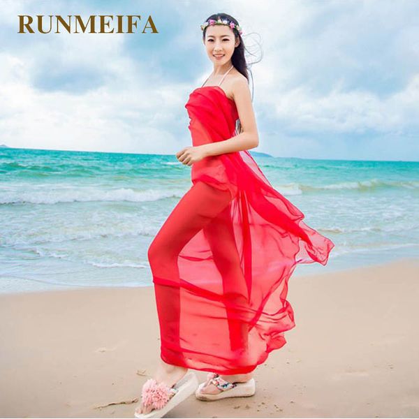 

runmeifa] new fashion pure color chiffon beach scarves women summer sunscreen shawl air conditioner shawl sarong pareo