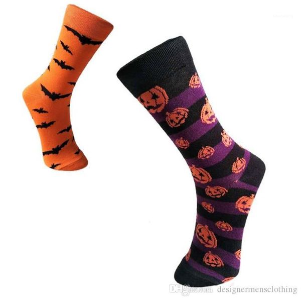 

printed mens stockings christmas bat fashion mens socks halloween mens designer socks pumpkin spoof, Black