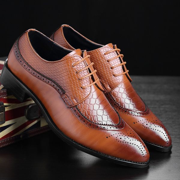 

classic men shoes for wedding brand pu leather suit easy wear men pointed toe shoes lace-up business formal dress s9-72, Black