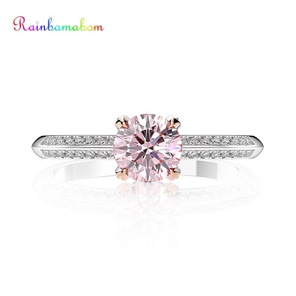 

rainbamabom luxury 925 solid sterling silver pink sapphire gemstone wedding engagement white gold ring fine jewelry wholesale, Golden;silver