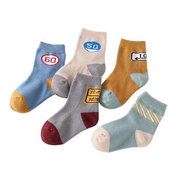 

5 pair socks baby boys girls cute traffic symbol pattern socks set warm floor leg warmer new, Pink;yellow