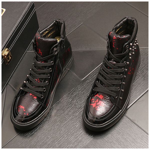 

2020 new fashion men high british rrivet shoes men causal luxury designer red black thick bottom shoes for male