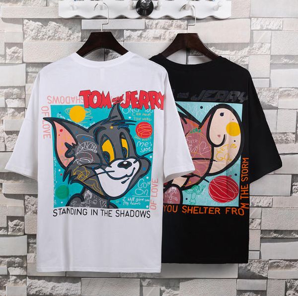 

2020 new arrival carton style mens t-shirts casual brand print mens designer short sleeve breathable mens shirts m-xl, White;black