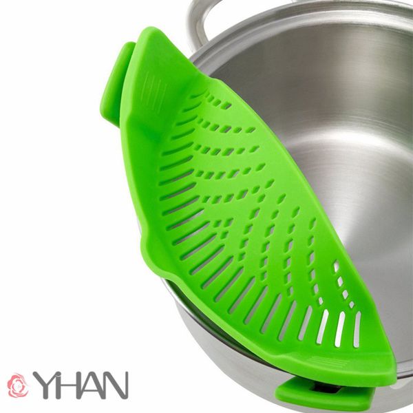 

silicone kitchen strainer clip pan drain rack bowl funnel rice pasta vegetable washing colander draining excess liquid univers 6 colors
