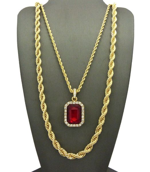 

mens hip hop iced out rich gang stone pendant 24" 30" rope chain 2pcs necklace set rapper accessories, Silver