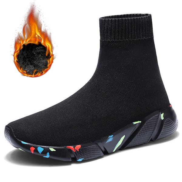 

mwy breathable winter ankle shoes women socks shoes woman sneakers casual elasticity warm platform shoes mujer tenis feminino, Black