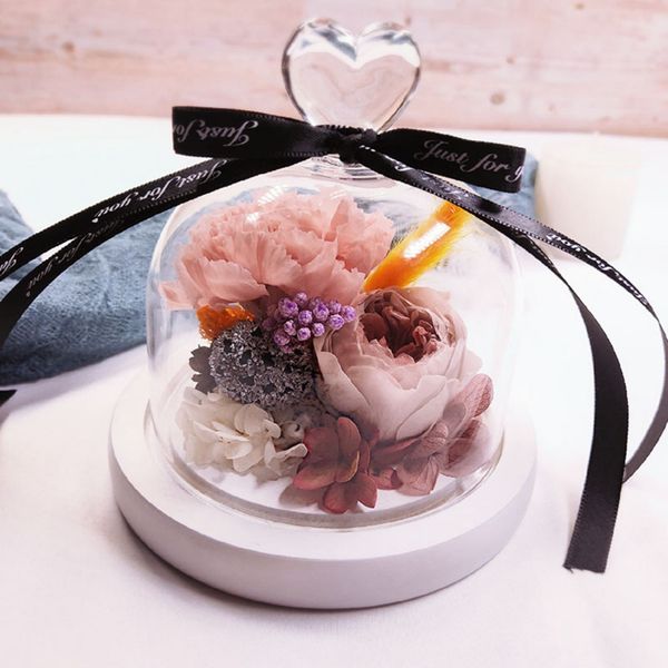 

diy carnation eternal flower heart-shaped glass cover mother's day valentine's day carnation flower gift present party holiday