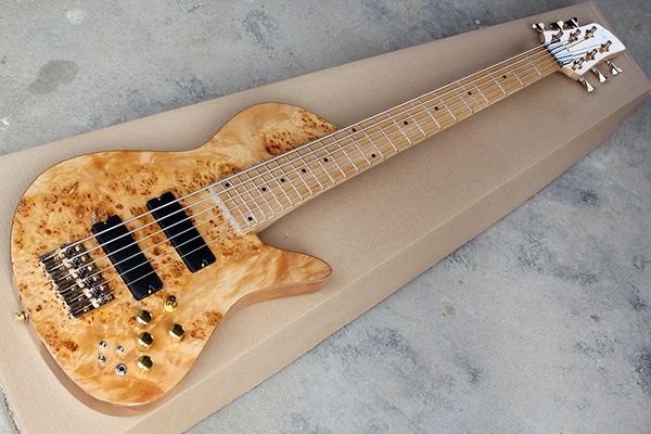 

factory new 6 strings maple fingerboard original neck-thru-body electric bass guitar with golden hardware,tree burl pattern,offer customize