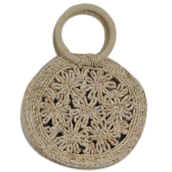

new woven bag ladies straw bag round flower hand-woven beach handbag