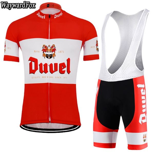 

new men's red cycling jersey kit belgium duvel beer riding short sleeve cycling sets clothing wear bib shorts lycra, Black;blue