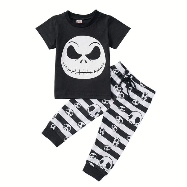 

baby girls boys halloween clothing sets kids cartoon print t-shirt striped pant cotton outfit roupa vetement enfant #lr1, White