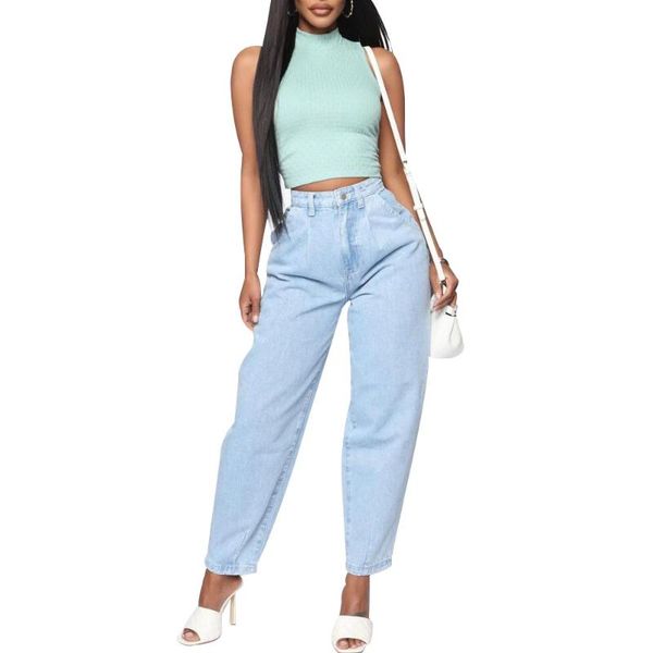 

loose women jeans pants light blue pocket high waist ladies trousers denim pants fashion street wear female jeans long d30