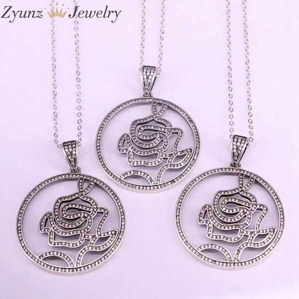 

5pcs, crystal zircon pendant necklace for women vintage hollow flower pendant necklaces fashion jewelry, Silver