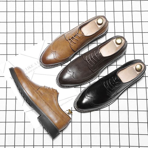 

big size 46 fashion men's leather shoes wedding business dress shoe for gentleman nightclubs brogue carved shoes 559, Black