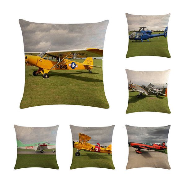 

ручная роспись vintage aircraft подушка 45 * 45 квадратных наволочки льняные подушки чехлы диван car home decor наволочки zy359
