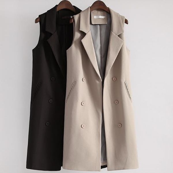 

elegant pink long waistcoat for women spring cardigan sleeveless long vest office lady, Black;white