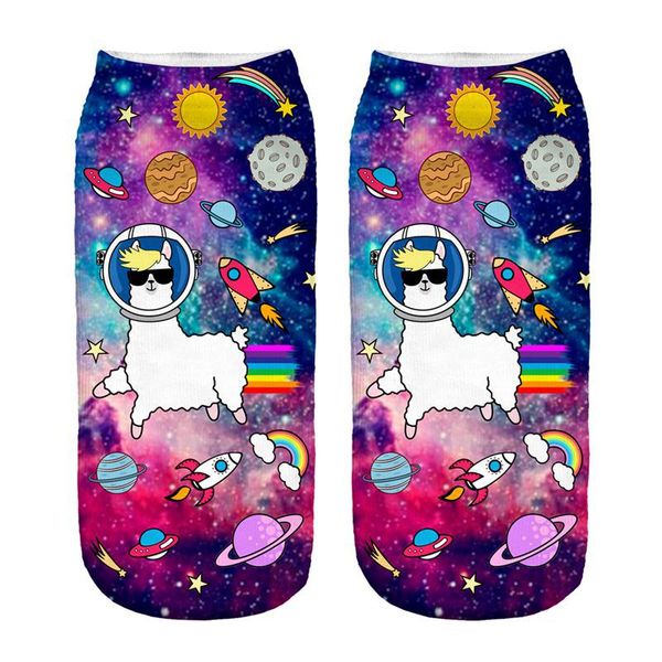 

outer space llama new women hosiery printing socks girl funny meias low cut ankle sock calcetines christmas gift socks, Black;white
