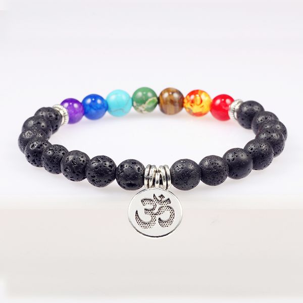 

7 чакра beads мужчины браслет natural black lava тигровый глаз будды подвеска шарм кварц healing баланс браслеты ювелирные изделия для женщи