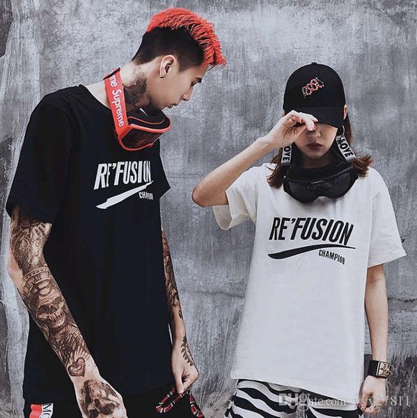 

2019 новых ленивый ветер длинных свободных пары с короткими рукавами футболка корейская версия прилив половины рукавов внешнего супер рубашк, Black