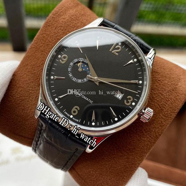 

new master moon phase автоматическая мужские часы стальной корпус черный циферблат черный кожаный ремешок hi_watch дешевые e126a1, Slivery;brown