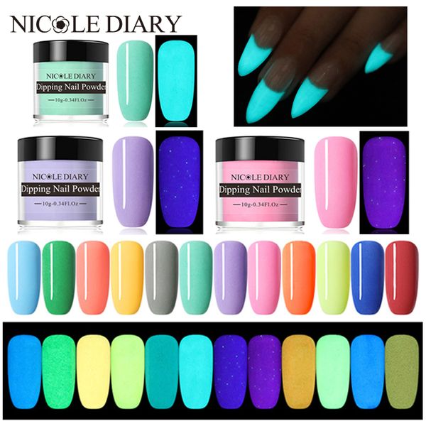 

nicole diary 10g night luminous dipping nail powder glitter pigment shining natural dry nail art uv gel polish decorations, Silver;gold