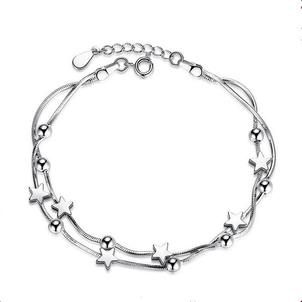 

elegant chain bracelet silver color beads stars charm bracelet for women snake link chain bracelet jewelry gift, Golden;silver