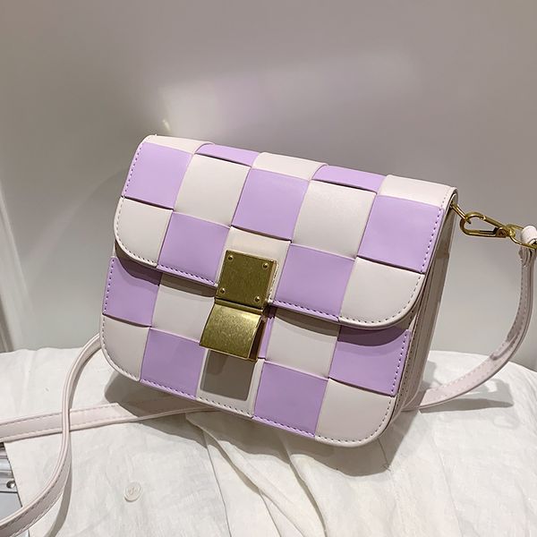 

contrast woven pu leather textured shoulder bag 2020 new fashion women's designer square bag messenger