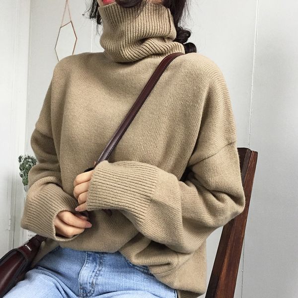 

winter women sweaters streetwear loose turtleneck long sleeve pullovers female korean warm chic clothes christmas sweater, White;black