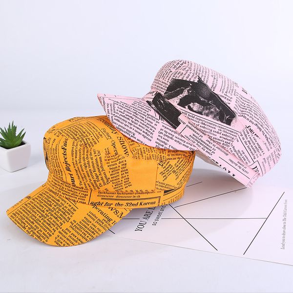 

navy cap men and women fashion street retro english newspaper flat cap personality fashion with beret octagonal hat, Blue;gray