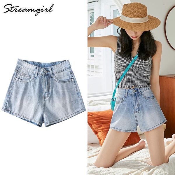 

women's shorts streangirl denim for women summer casual loose light blue cotton high waist short jeans woman sexy, White;black