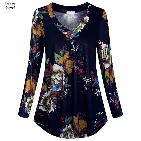 

плюс размер блуза топы женские топы и блузки урожай цветочные печати с длинным рукавом женская одежда обычная женская 5xl мода одежда, White