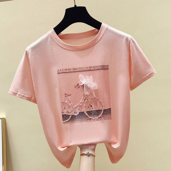 

sequined 3d printed women's t-shirt white pink short sleeve female summer tshirts 2020 casual fashion ladies loose t shirts