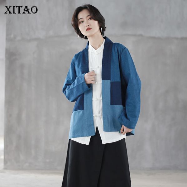

xitao vintage cardigans jacket stand collar patchwork improved hanfu patchwork pocket wild korea fashion elegant wbb4239, Black;brown