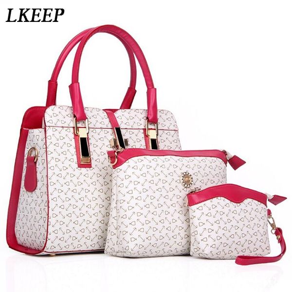 

women handle bags three pieces handbag set casual big capacity pu leather tote purse shoulder bag purse crossbody bag
