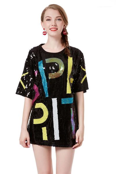 

рукав круглый вырез женская мода полосатые топы свободные дамы повседневные футболки европейские и американские блестки футболки короткие, White