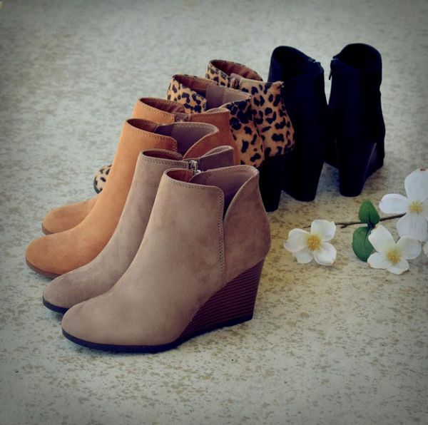 

monerffi autumn boots 2019 women boots wedge women shoes round toe ladies shoes leopard fashion mother leather, Black