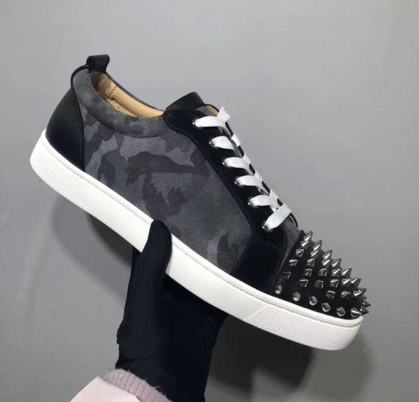 

designer sneakers red bottom spikes flat velours suede sneakers iron grey men trainers 100% real leather party shoes mn1896012, Black