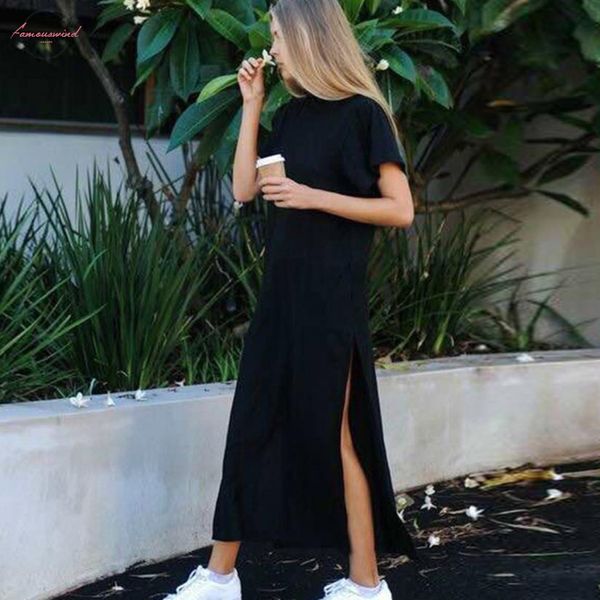 

women straight solid long dress short sleeve o neck beach office lady boho dress dresses ladies vestidos sukienka damska robe longue new, Black;gray