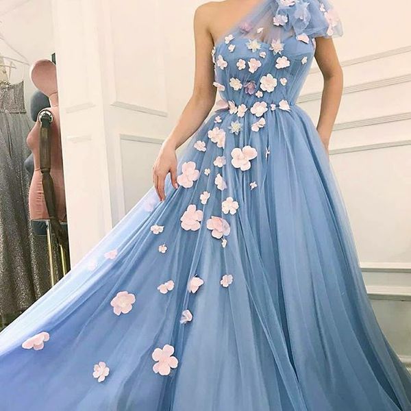 

небесно-голубой одно плечо платья выпускного вечера с цветами fairy a line тюль длинные вечерние платья для выпускного вечера на заказ больш, Black