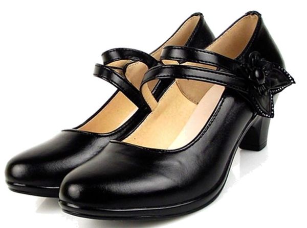 

bowknot women's shoes in spring and autumn middle coarse heel round head@16, Black