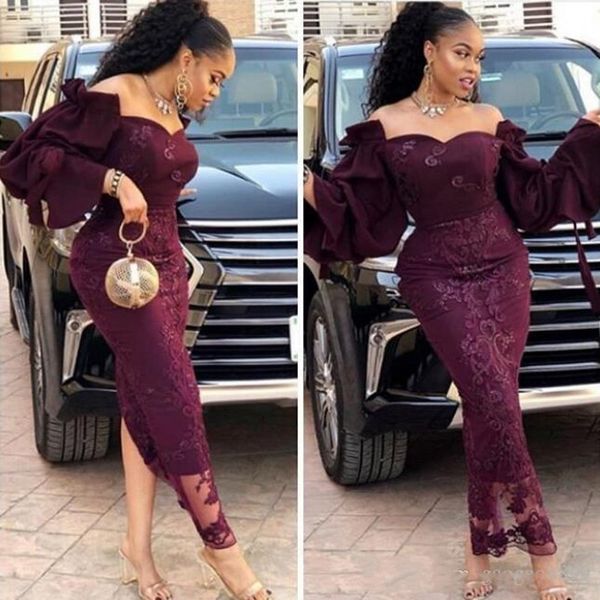 

arabia style grape evening dresses dubai aso ebi sheath prom gowns off the shoulder zipper back custom made formal gowns, White;black