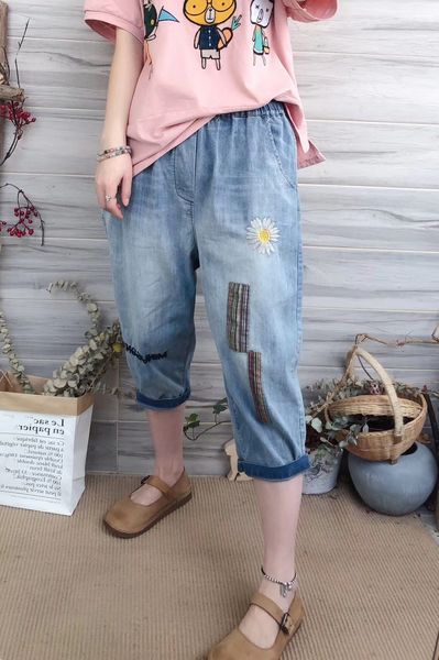 

the orchid grey haroun pants female western style leisure elastic waist jeans bk4606, Blue
