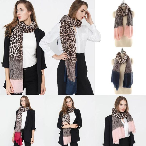 

winter new leopard lace high-end banquet fashion versatile cotton and llinen scarf lady wraps 2019, Blue;gray