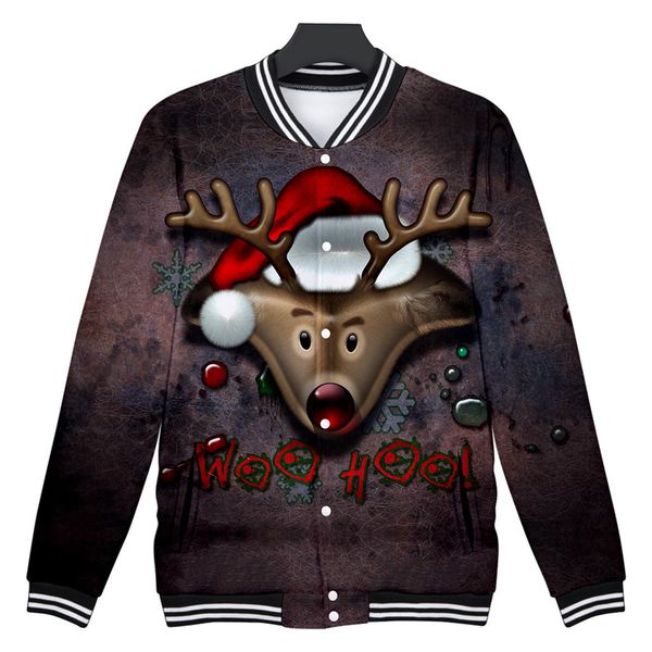 

2019 winter men's baseball jacket mens christmas fun ugly 3d print party long sleeve coat baseball uniform #g4, Black;brown