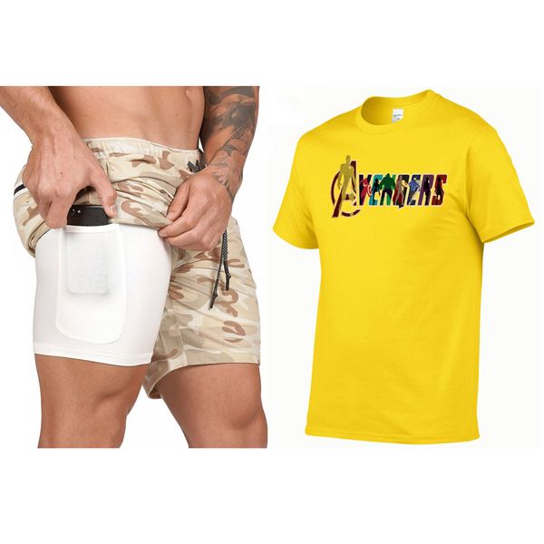 

men trend hidden pocket pocket shorts + t-shirt set training fitness shorts t-shirt set, Gray