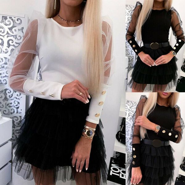 

womens puff long sleeve back buttons shirt ladies office casual blouse, White